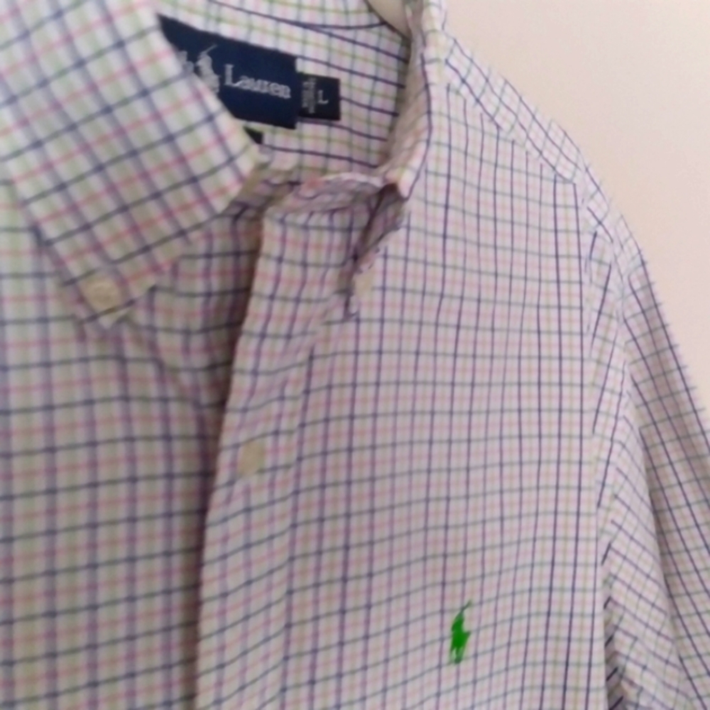 Polo by‎ Ralph Lauren Men's Pastel Checkered Short Sleeve Camp Shirt Large